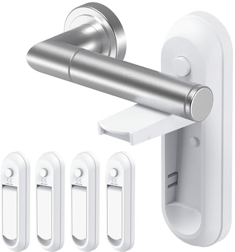 Shackcom 4pcs Serrures à Levier Verrou de Levier de Porte pour Enfants et Pet Serrures de Poignée de Porte Serrures de Sécurité Auto-adhésif pour Tout-petits Bébés Anti-Verrouillage Antivol - Blanc