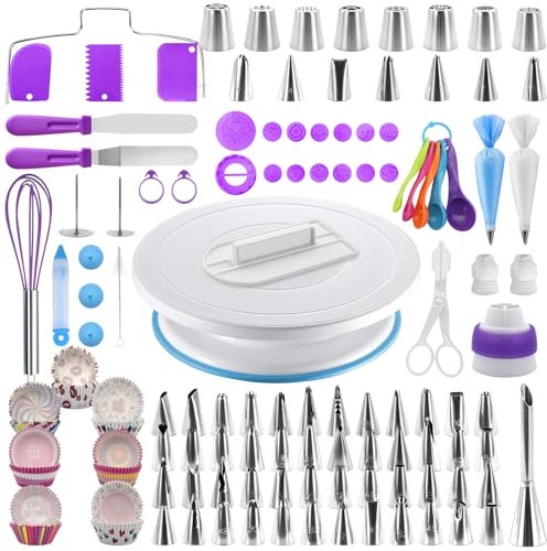 SAYHALO Kit Pasticceria Decorazioni Torte Set 207PCS, Utensili Pasticceria con Giradischi, Beccucci, sac a Poche, Decorazioni Torta Compleanno