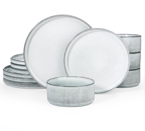 Richmount Star 12-teiliges teller set, Geschirrset 4 personen, Steingut Geschirr Set, Anti-Kratzer Tafelservice, Mikrowellen & Spülmaschinenfest, Rauchblau