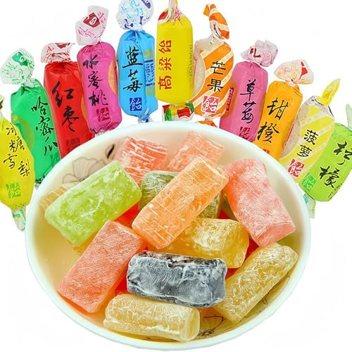 MKSDDF - 250 g de bonbons doux aux fruits - Emballage individuel - Bonbons doux emballés aux fruits - Différentes saveurs - Bonbons chinois classiques - Sucre au sorgho - Sans gomme - Mélangez et