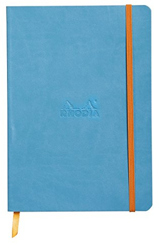 Rhodia 117816C - Kladde - Notizbuch Rhodiarama A5 (14,8 x 21cm), Softcover, 80 Blatt elfenbein 90g, kariert, Lesezeichen, Gummizugverschluss, Cover aus Kunstleder, Türkis, 1 Stück