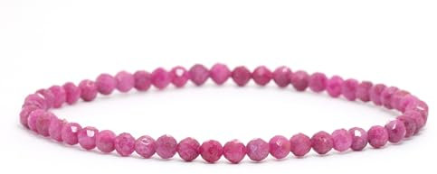 LAKADA Echtes Rubin Edelstein Armband mit facettierten 4mm Perlen Heilstein Schutzstein Edelsteinarmband Glücksbringer Talisman Geschenk (Rubin, 15CM)