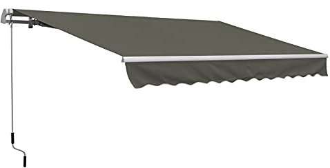 Outsunny Toldo Manual Retráctil para Balcón 350x250 cm Toldo Enrollable Exterior con Manivela Manual de Metal Impermeable y Anti-UV para Jardín Terraza Patio Ventanas Gris