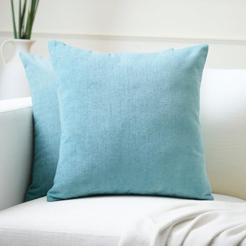 Encasa XO Chenille Kissenbezug, Sofa, ohne Füllung 50x50 cm | Eisblau, 100% Polyester | Versteckter Reißverschluss | Dekokissen & Zierkissen | Weich & Langlebig | 2er Set