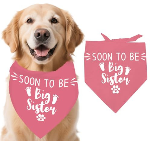 arricraft 1 verstellbares Dreieckiges Hundehalstuch Aus Ungebleichter Baumwolle Pfirsich „Große Schwester“ Thema. Zur Großen Schwester Befördert. Haustier Halstücher Für Hunde Enthüllung 55x55x78cm