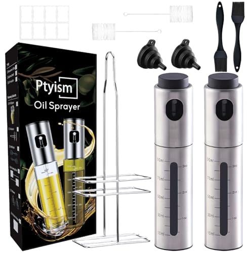 Ptyism 2 Pcs Oil Sprayer(Stainless steel With Bracket) Spray oil,Cooking Oil sprayer丨 For Hot air fryer, Salad, Grilling, Baking,Kitchen gadgets