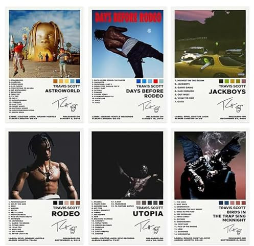 DEETREK Leinwanddrucke, ungerahmt, Set mit 6 Musikalbum-Cover-Postern, signierte limitierte Poster, Druck, Rapper, Musikposter für Zimmer, ästhetische Leinwand, Wandkunst, Raumdekoration für Teenager