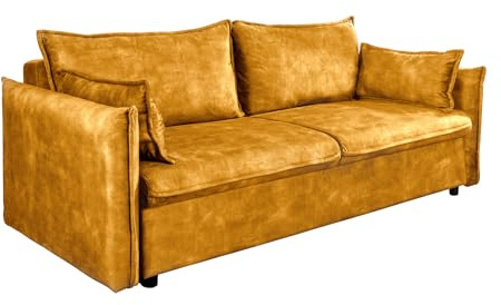 XXL Sofa APARTMENT - senfgelb - Cord - Schlaffunktion mit Bettkasten Kissen | Liegefläche 190 x 145 cm, 2 Kissen, Rückenlehne verstellbar, Nosagfederung, Rundum-Bezug, pflegeleicht