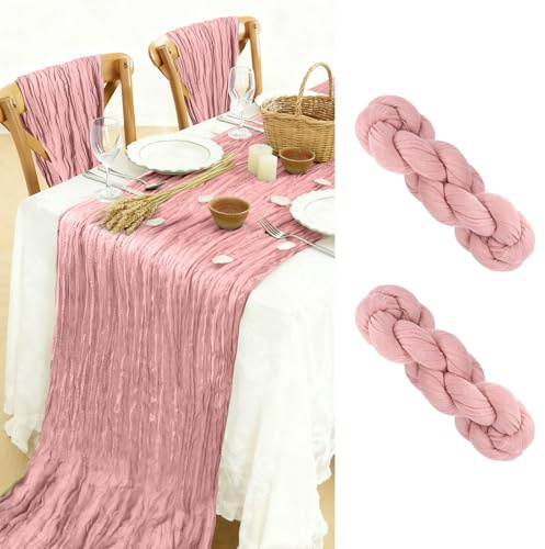 BOUBONI 2 Stück Seihtuch Tischläufer 90x300cm Boho-Gaze Käsetuch Tischläufer für Hochzeit Dekoration Geburtstag Party Babyparty Tischdekoration (Altrosa)
