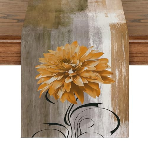 Brylleii Tischläufer Abwaschbar Landhausstil 40x140 Braun Tisch Läufer Modern Natur Klein Frühling Sommer Tischdekoration Leinen Akzenttisch Dekoratives Tuch Tischdeko für Outdoor Küche