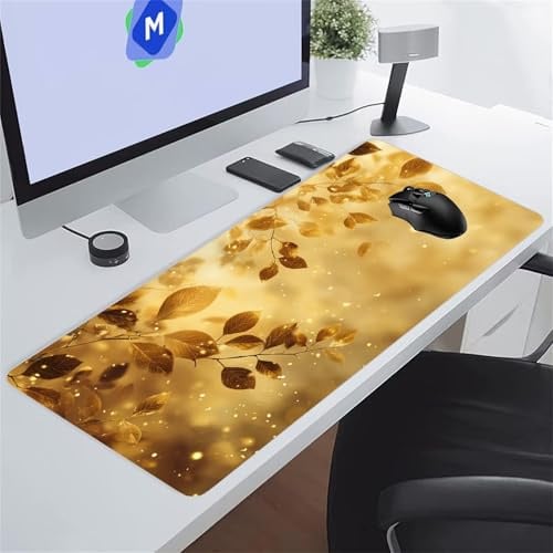 KIZIFI Gaming Mauspad XXL Extra Groß 800x400x2 mm Gelbe Blätter Großes Mauspad rutschfeste Schreibtischunterlage mit Vernähte Kanten für PC, Laptop Verbessert Präzision und Geschwindigkei