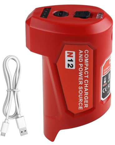 M 12 Battery Charger with Type-c Port & DC 12V Outlet，Power Source Replacement for Milwaukee m 12 12V Battery Adapter for Milwaukee Heated Jacket 49-24-2310 Compatible with 48-11-2420 48-11-2411