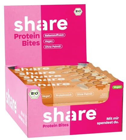 share Bio Protein Bites Salted Peanut (15x40g) | Veganer Proteinriegel 23% Eiweiß, Ballaststoffreich, Ohne Palmöl, Jeder Kauf spendet, Proteinquelle, Cremige Nussmus-Füllung