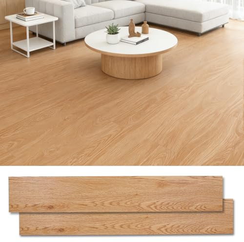 PVC Bodenbelag Selbstklebend, 36 Stück Vinylboden Selbstklebend mit Holzoptik, Wasserfest Bodenfliesen Selbstklebends für Küche Wohnzimmer Bodenbelag, 2.0mm, 5.02m², 15,24 cm x 91,44 cm (Gelb)