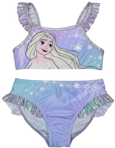 Disney Die Eiskönigin Bikini mit Rüschen für Mädchen - ELSA Frozen Kinder Zweiteiler Schwimmanzug Lila