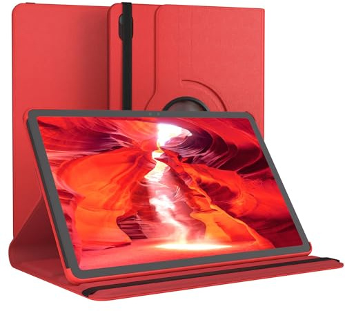 EAZY CASE - Tablet Hülle für Galaxy Tab S11 Schutzhülle 11 Zoll Smart Cover Tablet Case Rotationcase zum Aufstellen Klapphülle 360° drehbar mit Standfunktion Tasche Kunstleder Rot