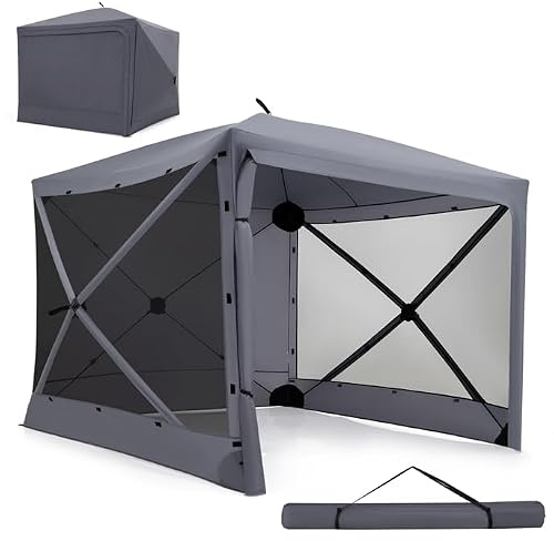 GOPLUS Pavillon, 2,4 x 2,4 m Pop up Partyzelt mit Tür, Grau