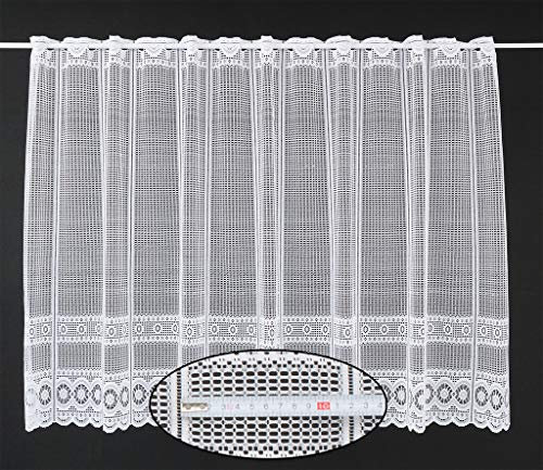 frankgardinen Scheibengardine Jacquard gebogt Abschluss 90 cm hoch weiß - Wunschbreite frei wählbar durch gekaufte Menge in 12,5 cm Schritten - Meterware
