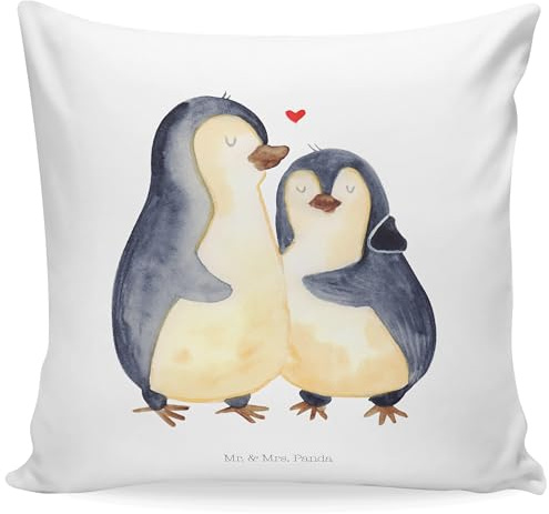 Mr. & Mrs. Panda Zierkissen Pinguin umarmen - Geschenk, Liebesgeschenk, Hochzeit, Kissenhülle, Hochzeitsgeschenk, Liebe, Sofakissen, Sofakissen