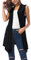Urban GoCo Donna Senza Maniche Draped Cardigan Gilet (Medium, Nero)