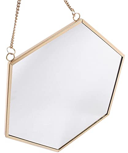 vonHermine Deko Wand-Spiegel eckig Hexagon zum Hängen 30 x 26 cm Metall Gold mit Kette