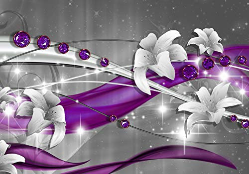 wandmotiv24 Fototapete Abstrakt Diamant Lilie Violett, L 300 x 210 cm - 6 Teile, Wanddeko, Wandbild, Wandtapete, Weiß, Blumen, Grau M1521