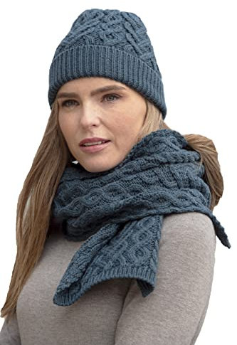 Aran Crafts Damen Strickmütze mit Herzmuster, 100% Merinowolle - Grün - Einheitsgröße