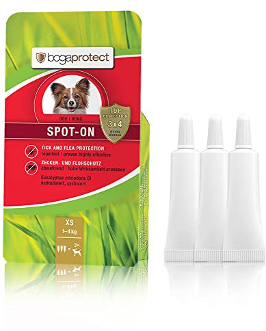 bogaprotect SPOT ON Hund - Floh und Zeckenschutz für Hunde - 1-4 kg - Zeckenmittel für Hunde - Natürlicher Zeckenschutz für Hunde - UBO0350 - Vorrat für 12 Wochen