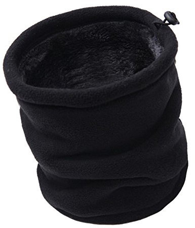 Qxuan Thermal Snoods Men's Winter Thick Fleece Neck Warmer Gaiter Warm Tube Beanie Face Mask Outdoor Sports Ski Cycling Scarf Hat, Deep Black, XL
