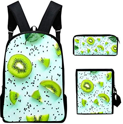 NANANA Obst 3D-Druck Schüler Schultaschen Teenagers Book-Bags Set, Mode 3D Digitaldruck Rucksack, Rucksack Schule + Schultertasche + Mäppchen 3pc Set, 30x13x40 cm,#11
