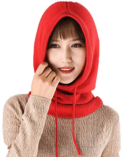 Yekeyi Winterhaube, gestrickt, aus Kaschmir, Skimaske, Outdoor-Mütze, für Damen, rot, One size