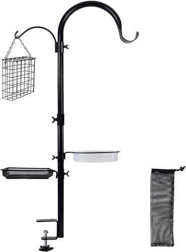 yosager Deck Hook Bird Feeder Pole Bird Bath Feeding Station Kit, Premium Bird Bath for Attracting Wild Birds, Black
