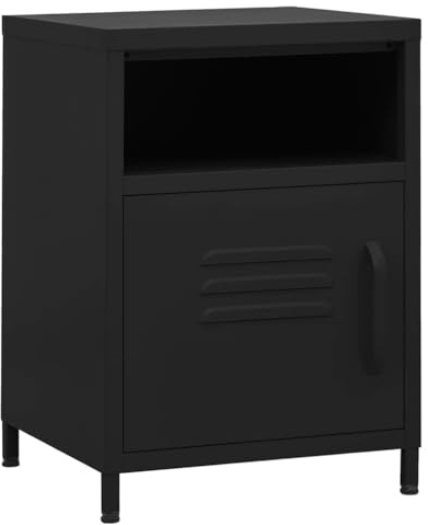 vidaXL Nachttisch 1 offenes Regal 1 Tür Modern Nachtschrank Nachtkonsole Nachtkommode Schlafzimmer Schrank Kommode Schwarz 35x35x51cm Stahl