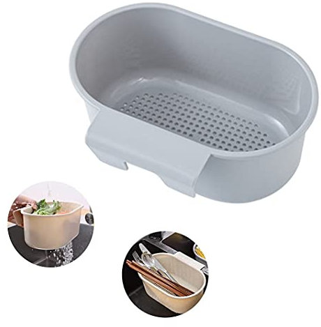 SOZA Sink Drain Strainer Basket, Multifunction Kitchen Food Catcher for Filter Waste and Wash Vegetables Fruits Drainer Basket Sponge Hanging Storage Rack Shelf (Grey)