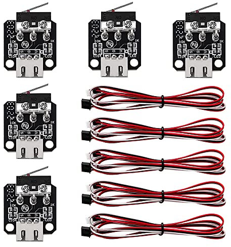 VooGenzek 5 Stück 3D-Drucker-Endschalter Endstop, 3D-Druckerteile Endstop Mechanisches Endschaltermodul, mit 3-poligem 1-m-Kabel, Kompatibel mit Ender 3/5/pro/V2 CR-10 S4 S5-Serie