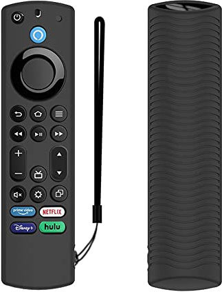 Toshiba/Insignia Fire TV Silikon-Schutzhülle für Fernbedienung, stoßfest, leicht, rutschfest, mit Umhängeband, Schwarz