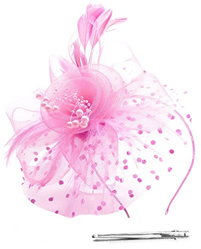 Rose Fascinator Chapeau Élégant Fleur Mesh Plumes Cheveux Clip Thé Fête Derby Cocktail Mariage Bandeau pour Femme Fille