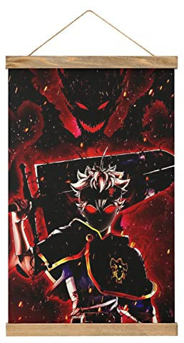 YBEL Anime Asta Black Clover Scroll-Poster Stoffbild Kunst Holz DIY Rahmen Hängender Druck Aufhänger für Raumdekoration Öl Leinwand Kit Geschenk