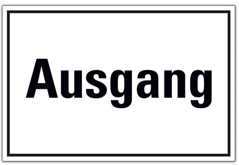 Schild Ausgang 20cm x 30cm hergestellt aus robustem PVC stoß und kratzfest Ausgangsschild in Weiß/Schwarz Hinweisschild Ausgang mit UV-Schutz inkl. selbstklebender Rückseite