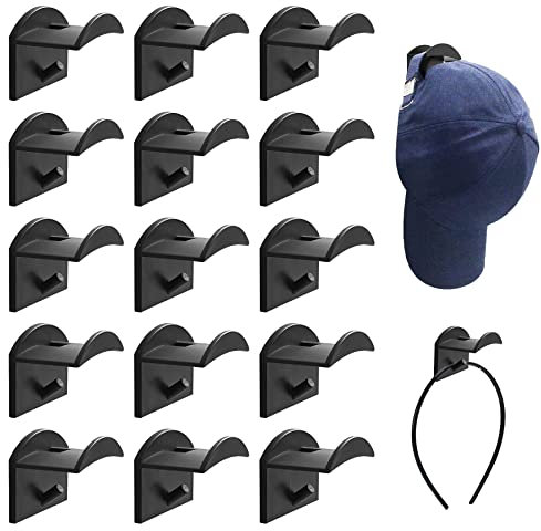Okoss 15 Stück Selbstklebende Hut-Organizer,Schwarz Hutaufbewahrung Huthalter, Minimalistischer Huthalter, Kein Bohren Cap Wandhalterung für Wandmontage Hut Baseball Kappe Kleiderbügel Veranstalter