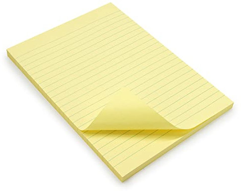 WAYTEX 931685 100 Haftnotizen A5 mit Linien, Block mit 100 Blatt, selbstklebend, repositionierbar, groß, 15 x 21 cm, Pastellgelb