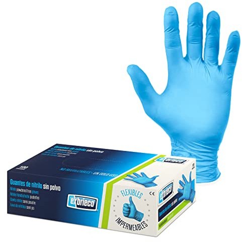 EXBRIECO, Einweghandschuhe aus Nitril, 100 oder 200 Stück, Latex- und Puderfrei, Hypoallergen, Texturierte Finger, Reinigungshandschuhe, Lebensmittelhandling, Medizinische oder Kosmetikerinnen, Blau.