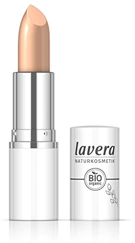 lavera Cream Glow Lipstick -Peachy Nude 04 - Intensive Farbe - Glänzendes Finish - Bis zu 6 Stunden Halt - vegan - Naturkosmetik (1x 18 g)