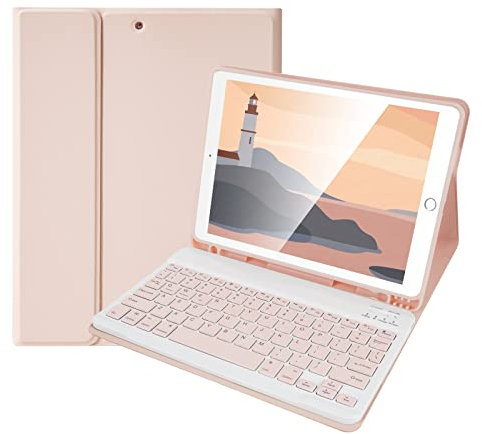 SOPPY 10.2&10.5 inch Bluetooth Keyboard Case for iPad 9th 2021, 8th 2020, 7th Generation 2019, iPad Air 3 2019 & Pro 10.5 2017, Detachable Case & Built-in Pencil Slot- Pink