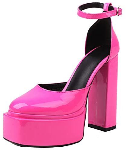 XINXINIO Decolleté da donna con tacco alto con cinturino alla caviglia e tacco piccolo, Fucsia 2, 40 EU