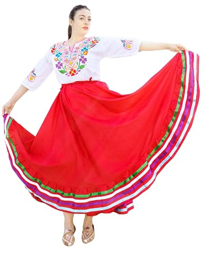 Authentic Mexican Skirt for Women Traditional Made by Original Mexican Artisans in Guerrero - Folklorico Dress - folklorico Skirt for Girls - Traje folklorico Mexicano - Mexican folklorico Skirts Red
