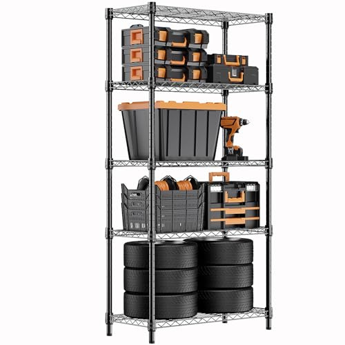 M MZG 1250 lbs Storage Shelving Utility Shelving Unit 5-Tier Utility Shelving Unit Steel Organizer Wire Rack for Home,Kitchen,Office 35 x 60 x 158.7 cm