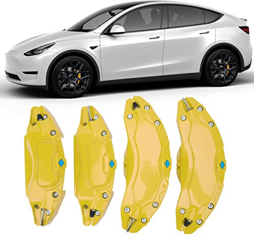 Bewinner Für Model Y Car Caliper Cover Sportlich - 4 Stück Gelb Rot Radnabe Bremssattelabdeckungen, Bremssattel Schutz für 19in/20in Nabe Y 2017-2023 (Gelb)
