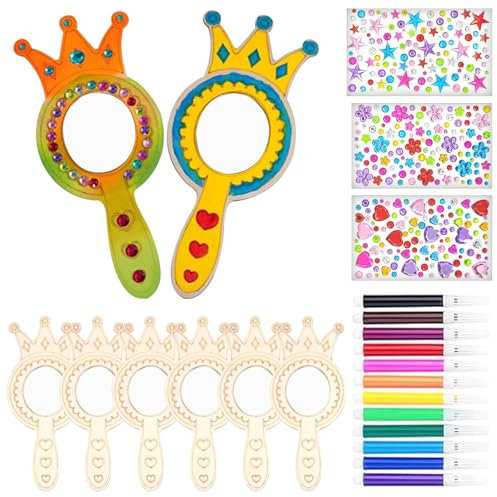 DOWNDRIFT Holzspiegel Zum Bemalen Kinder,8 Stück Prinzessin Spiegel Basteln Kinder Spiegel Holz Basteln Kindergeburtstag Holzspiegel Basteln Basteln Kinder Spiegel Kinder für DIY Holzspiegel Handwerk