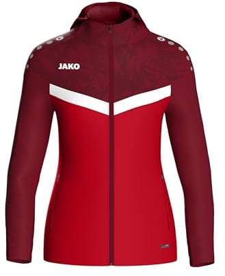 JAKO Iconic Kapuzenjacke Gr. 34 Rot/Weinrot - Zipper Hoodie Damen, Bequeme Sweatjacke mit Keep Dry Funktion aus 100% recyceltem Polyester